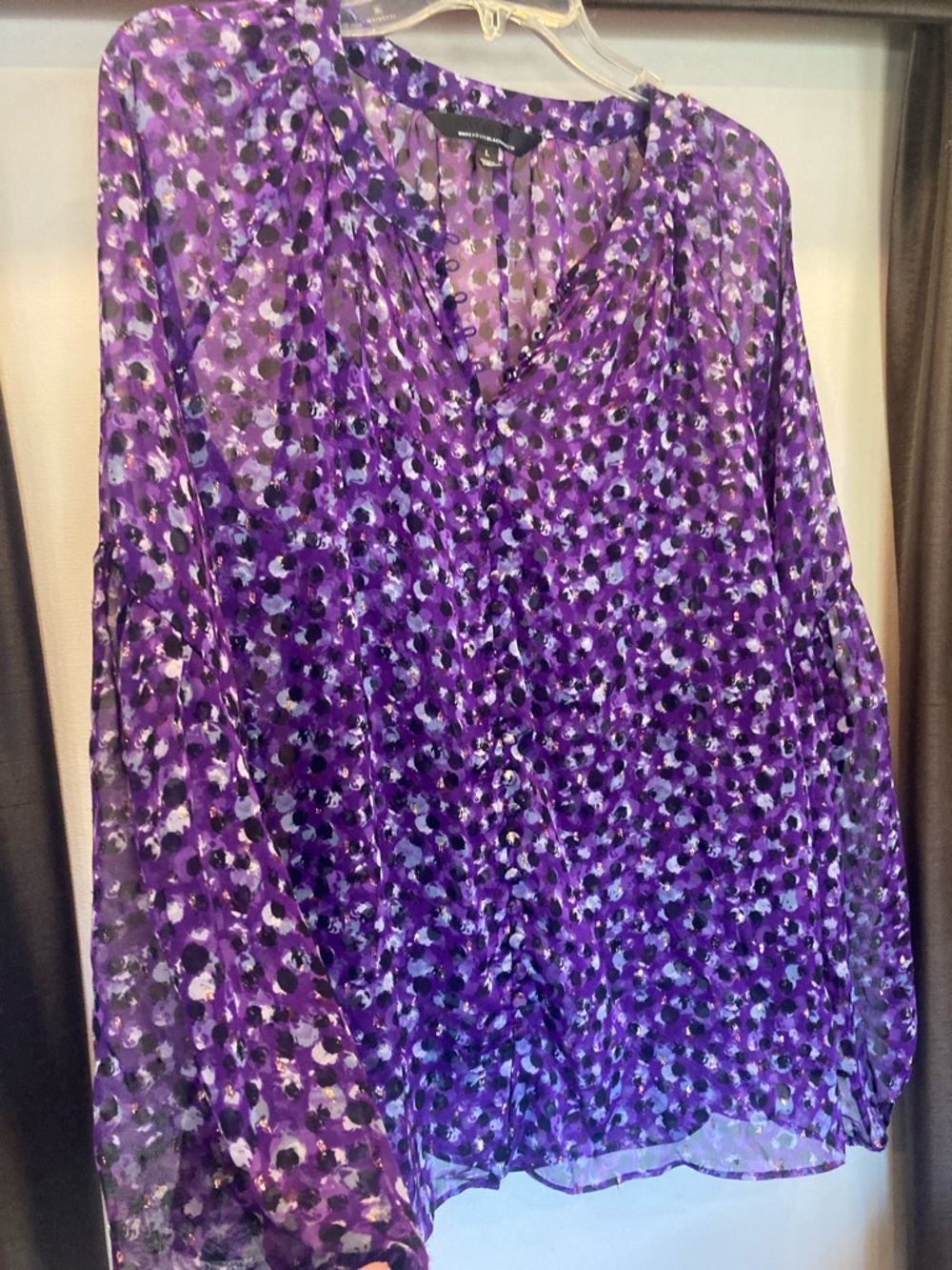 WHBM Purple FLORAL-BUTTON UP Long Sleeve Blouse